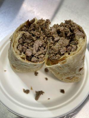 Carne asada breakfast burrito... ? Just meat, literally nothing else. How does this happen?!