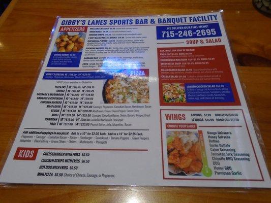 Front of the menu.