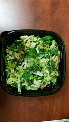 This is what their double chicken chopped salad looked like, NOTHING like their advertises photos. TOTAL WASTE OF MONEY.