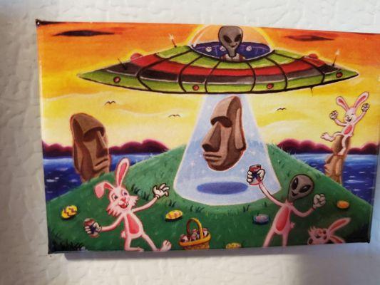 My Easter Island, Easter Bunnies and Space Aliens refrigerator magnet.  Looks like a great time!