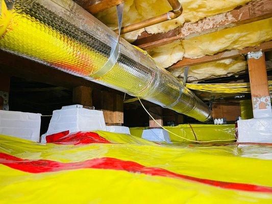 Crawl space project :       New moisture barrier, duct work and insulation installation project!