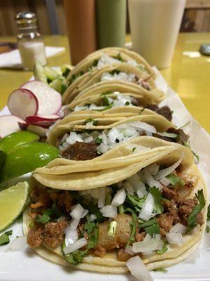 An assortment of tacos.