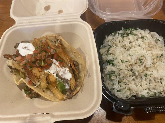 California Taco $6.50 with cilantro and butter white rice $5.00. Gross.