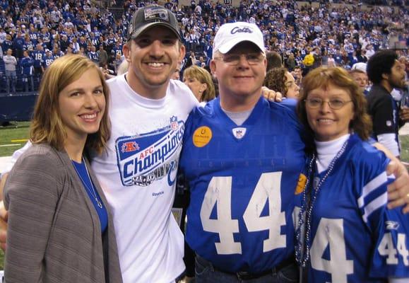 Winery owner (and NFL Superbowl champion) Dallas Clark, wife Karen and winery team (Steve and Jean Larson).