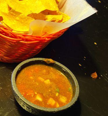 Complimentary salsa and chips