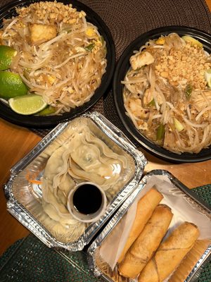 E12. Pad Thai, A3. Vegetable Spring Roll & vegetable dumplings