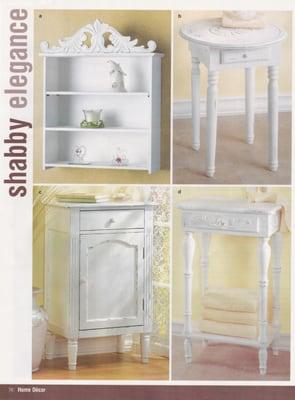 triple wall shelve-$39.95-round white table-$39.95-antiqued table$$139.95-White side table-$89.95