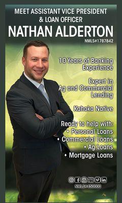 Assistant Vice President Nathan Alderton serves as the Loan Officer for HOMBANK's Canton Branch.