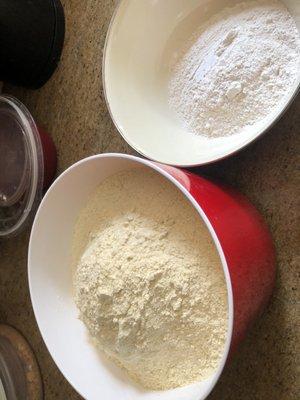 Deep food wheat flour in a red container