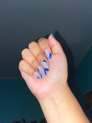 Blue and silver nails for back to school ask for Diana to do you're nail art and she is so sweet and kind