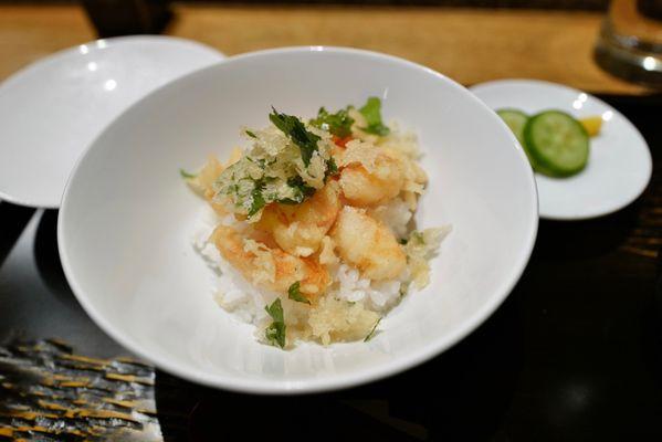 Tempura over perfectly cooked rice