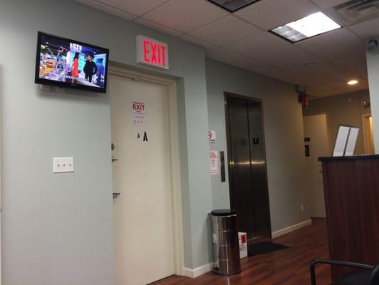 Waiting room. Chinese TV, so bring a book.