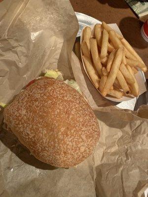 Chicken sandwich and small fry