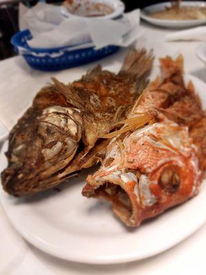 Whole fried snapper and tilapia