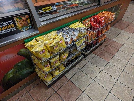 Chips in front of the counter