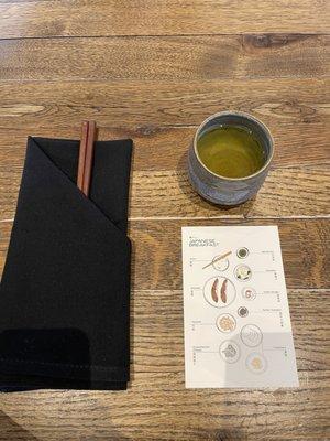 Place setting for Japanese breakfast with unlimited tea