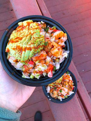 Freshly made ceviche served in a cup.