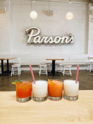 L to R: Pineapple Punch, Mr. Coconut, Negroni Slushy, Mr. Coconut