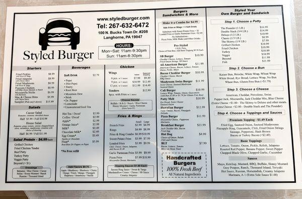 Front of menu with prices