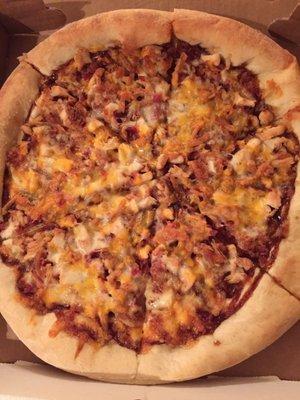 Chicken Cowboy pizza - fried onions and bacon perfectly surrounded by tangy barbecue sauce deliver a tasty surprise you may not expect.