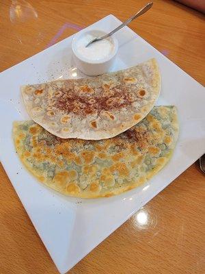 One is Stuffed with meat and the other spinach and cheese. (Appetizers)