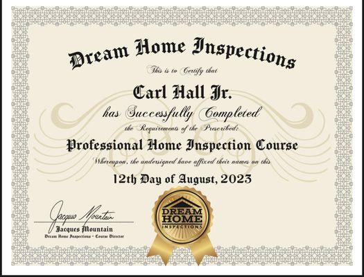 InterNACHI Certified Home Inspector Certificate