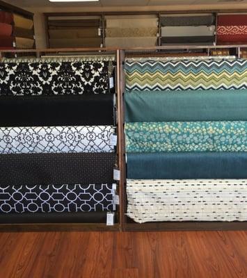 Large display of upholstery fabrics