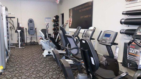 Full selection of exercise bikes and strength equipment.