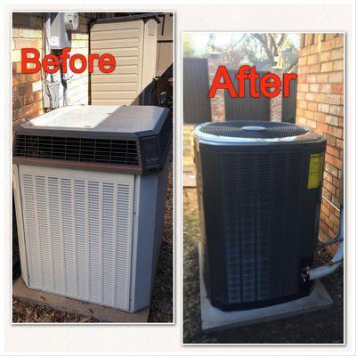 On the left a 19 year old 12 SEER unit being replaced with Trane XV18 SEER true variable speed comfort system!