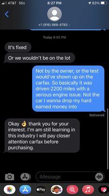 A: the owners son doesn't know wtf he's doing, or B: knowingly buys cars w/badengines & back to back failed smog tests on the cheap