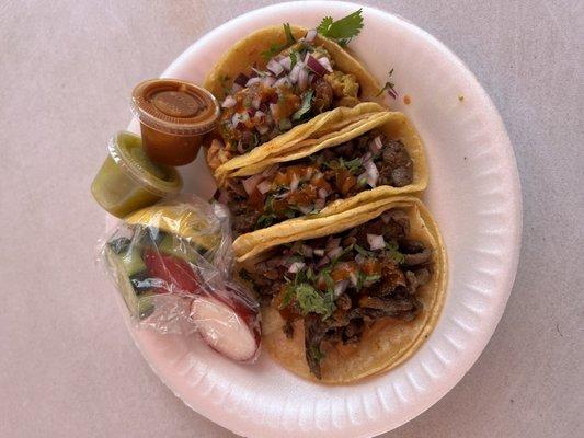 2 carne asada tacos and one chicken