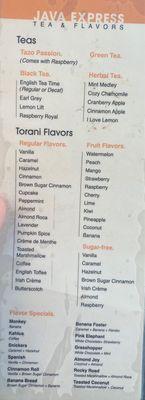 Flavors Menu