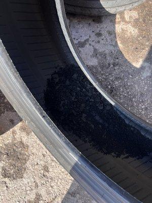 The tire is full of shredded rubber