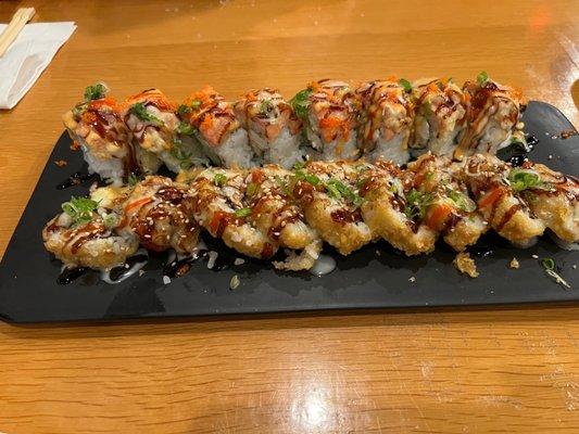 In back is the krusty krab roll (which was amazing) and the front is the Las Vegas roll