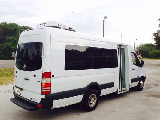 Our 15 passenger plus luggage Mercedes sprinter van with bus seats.