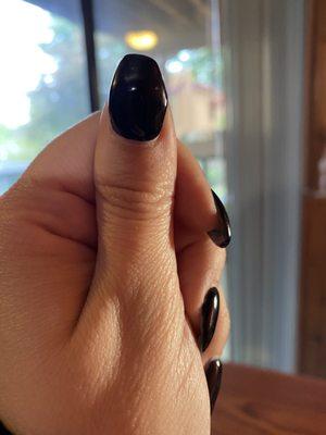 Nails are crooked and you can see through the gel polish.