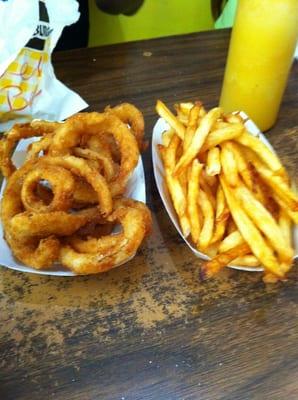 Home grown hand cut onion rings and fries.