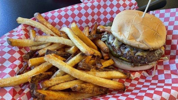 Regular size Swamp burger with fresh cut fries