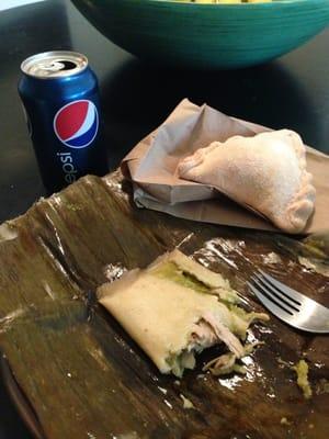 My tamale, bread and Pepsi