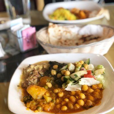 Chana masala, Aloo Matar and fresh salad.