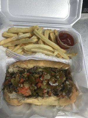 Chicago style Italian beef sandwich