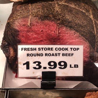 Rare roast beef is always at the deli.