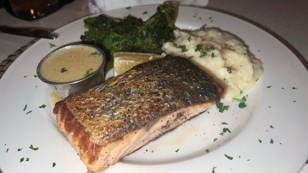 Grilled wild salmon w/ broccolini and mashed potatoes