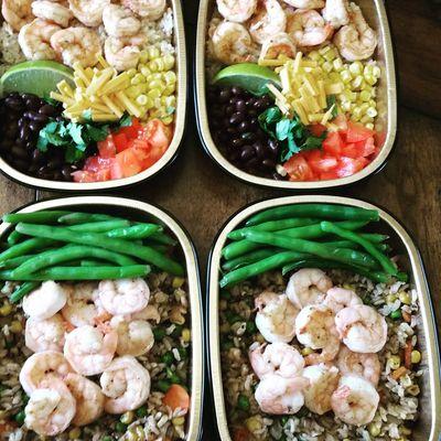 Shrimp Taco Bowl and Shrimp Fried Rice