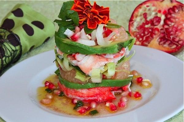 Crab salad with pomegranate, grapefruit,avocado and lime vinaigrette