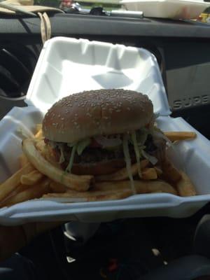 You can get this cheesburger and fries for $6.50 and it's sir to fill you up. Plus some left over