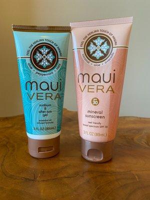 Maui Vera Mineral Sunscreen and Aloe aftercare, featured in our Sun Bliss spot treatment.