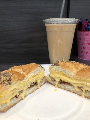 Bacon egg & cheese  Hazelnut Iced Coffee