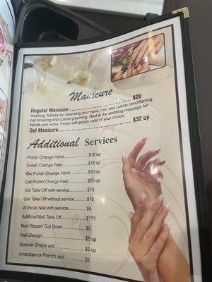 Nail service menu