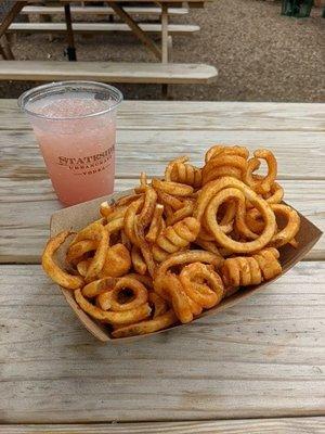 curly fries and watermelon marg